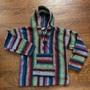 VELāMEX Baja Hoodie M Multicolor Woven Striped Pullover Made in Mexico
